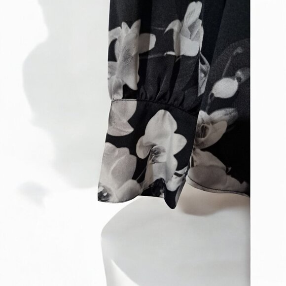 Worthington Satin Black & White Orchids 4 Long sleeve Blouse Petite XXL - Picture 12 of 16